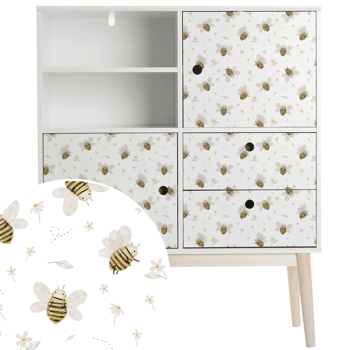Möbelfolie - Honigbienen (weiß)