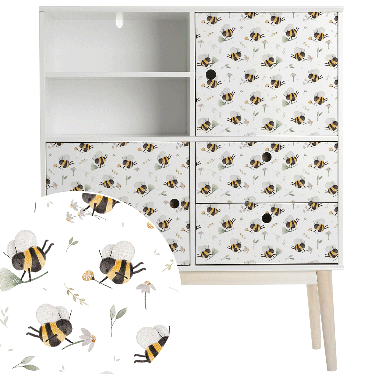Möbelfolie - Bienen mit Gänseblumen