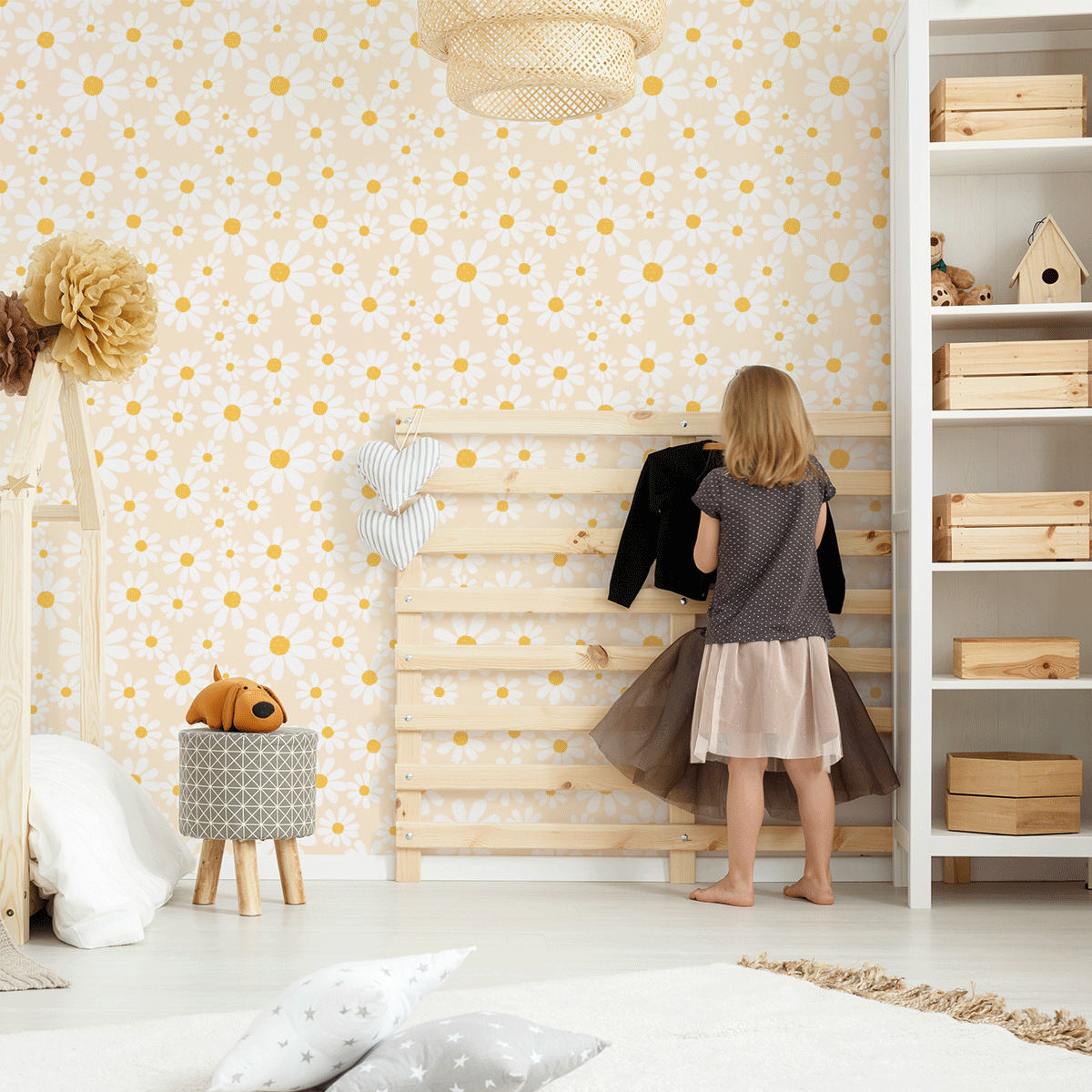 removable wallpaper, kids bedroom wallpaper, nursery wallpaper, kids bedroom ideas, nursery ideas, flower wallpaper, floral wallpaper, pastel flowers wallpaper