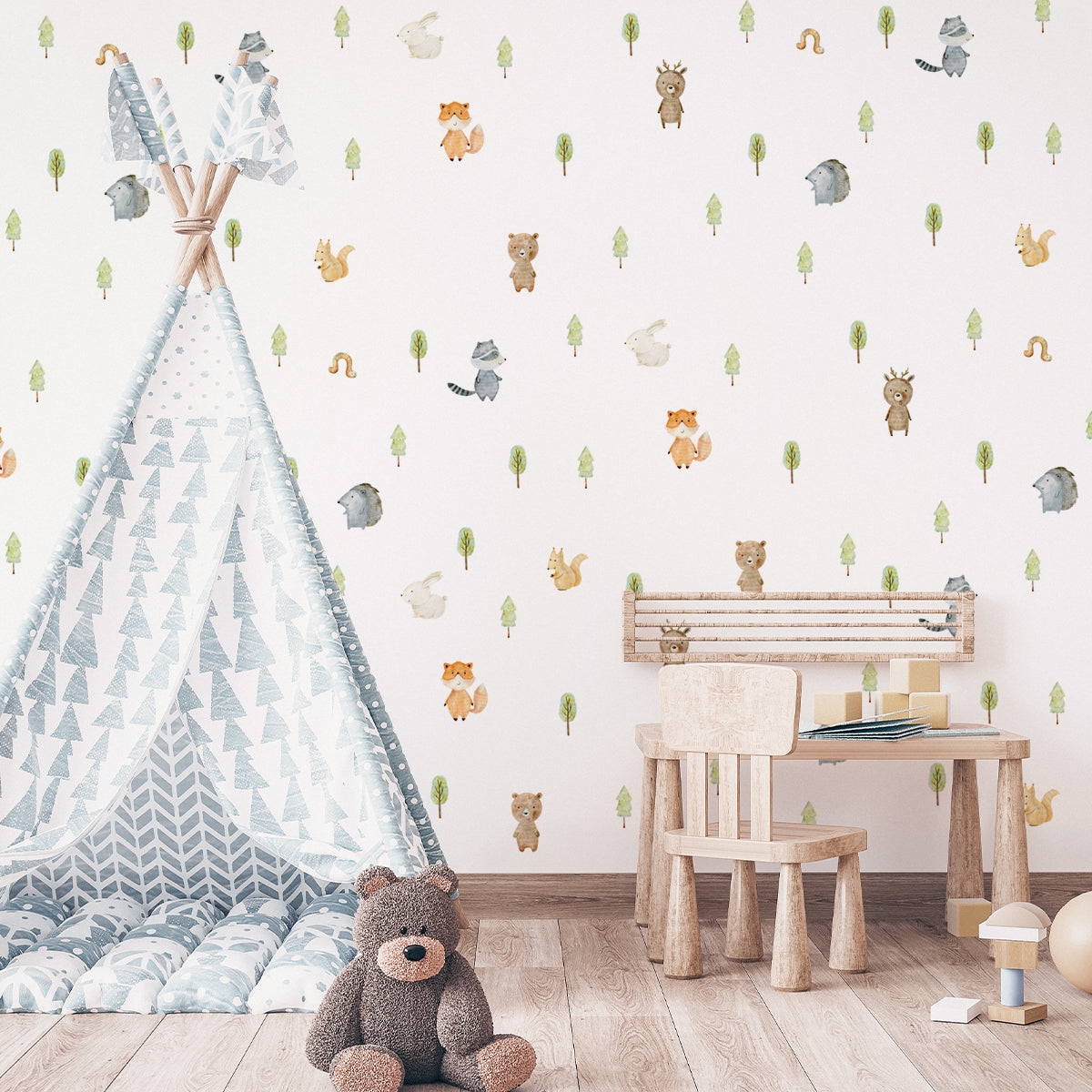 Little Deco Sticker Murale Animali Forestali In Mongolfiera – 62x32 Cm – Adesivo Da Parete Per Cameretta Bambini – Fino Alla Luna