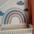 Installation of a dark blue rainbow wall decal