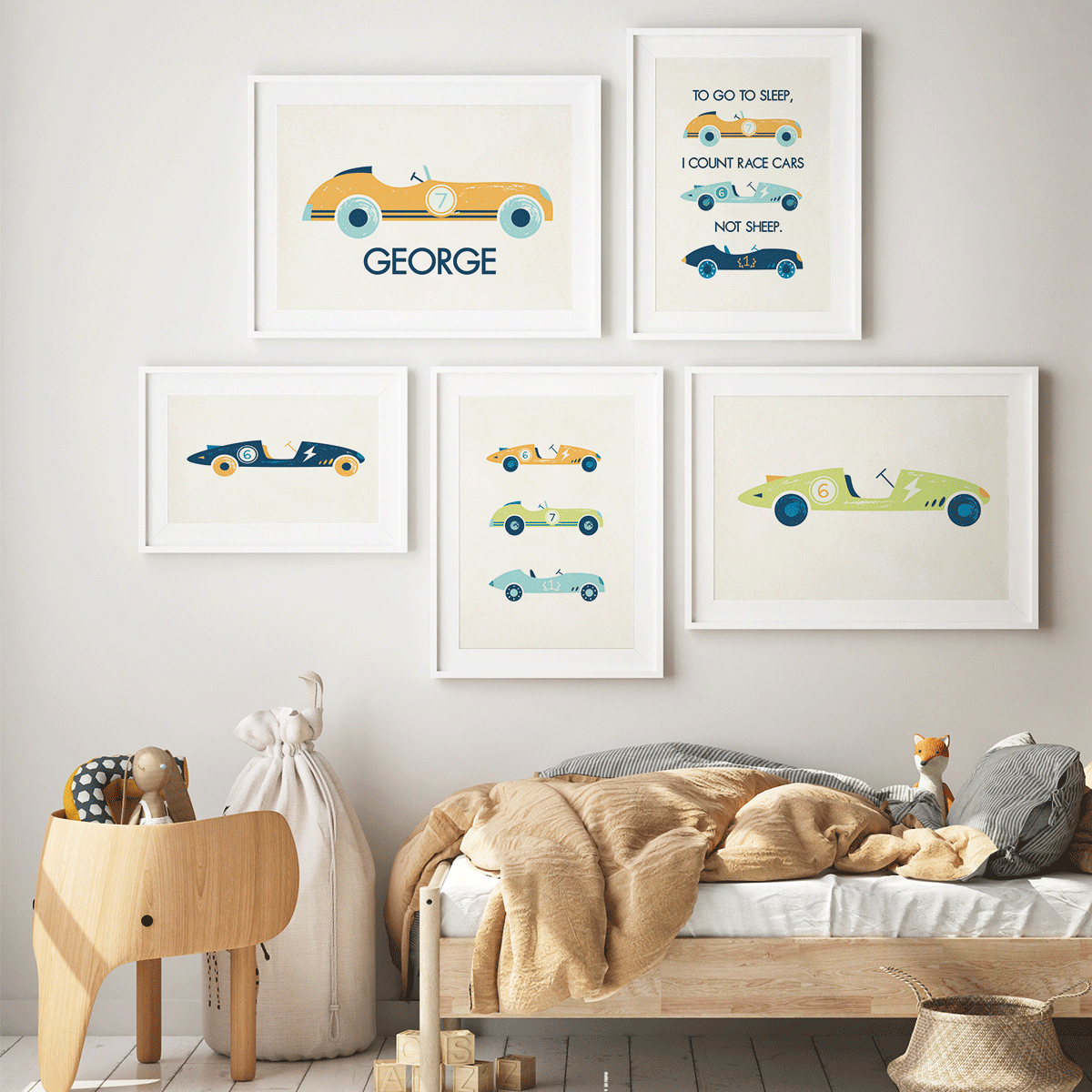 Retro race car prints