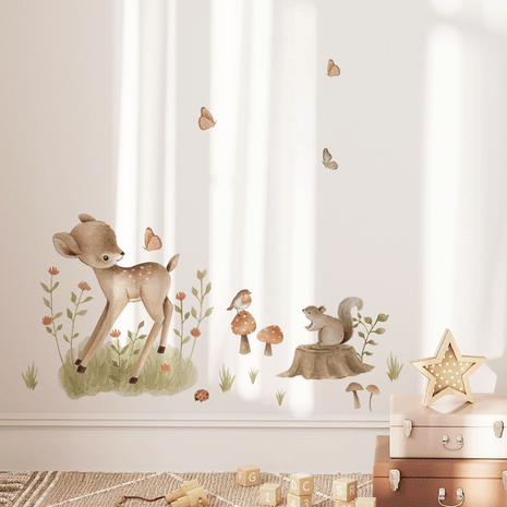 Woodland wall stickers - Cute deer with forest animals