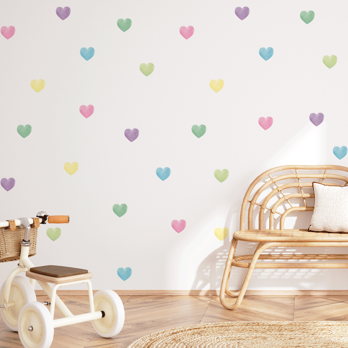 Hearts wall stickers - Colourful watercolour hearts