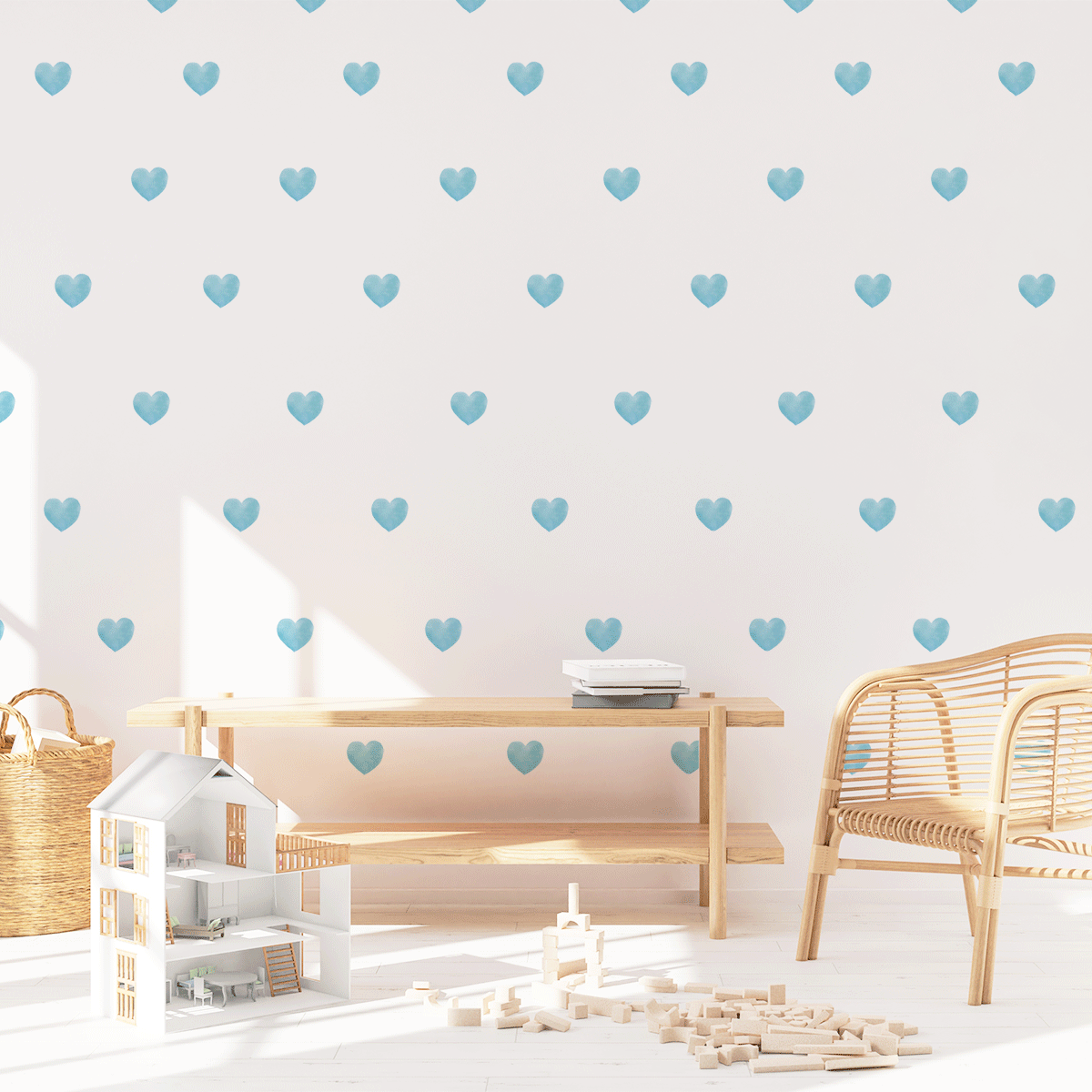 Hearts wall stickers - Blue watercolour hearts