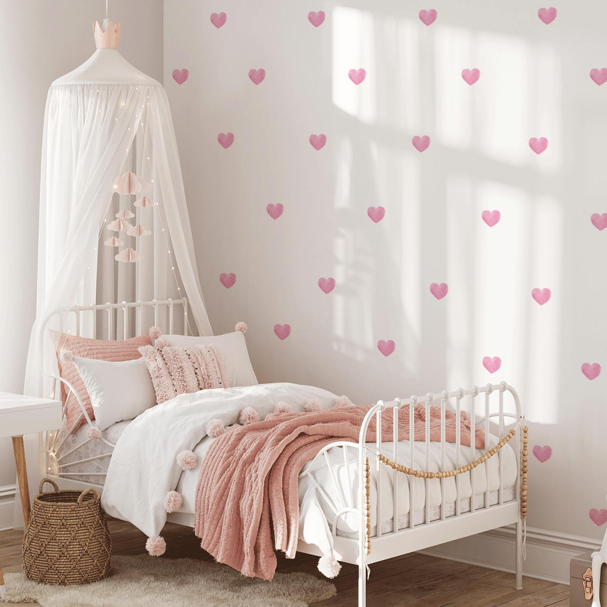 Hearts wall stickers - Pink watercolour hearts