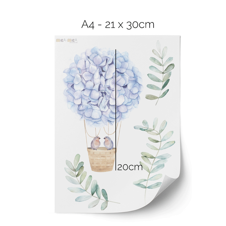 Hot air balloons wall stickers - Floral balloons & birds