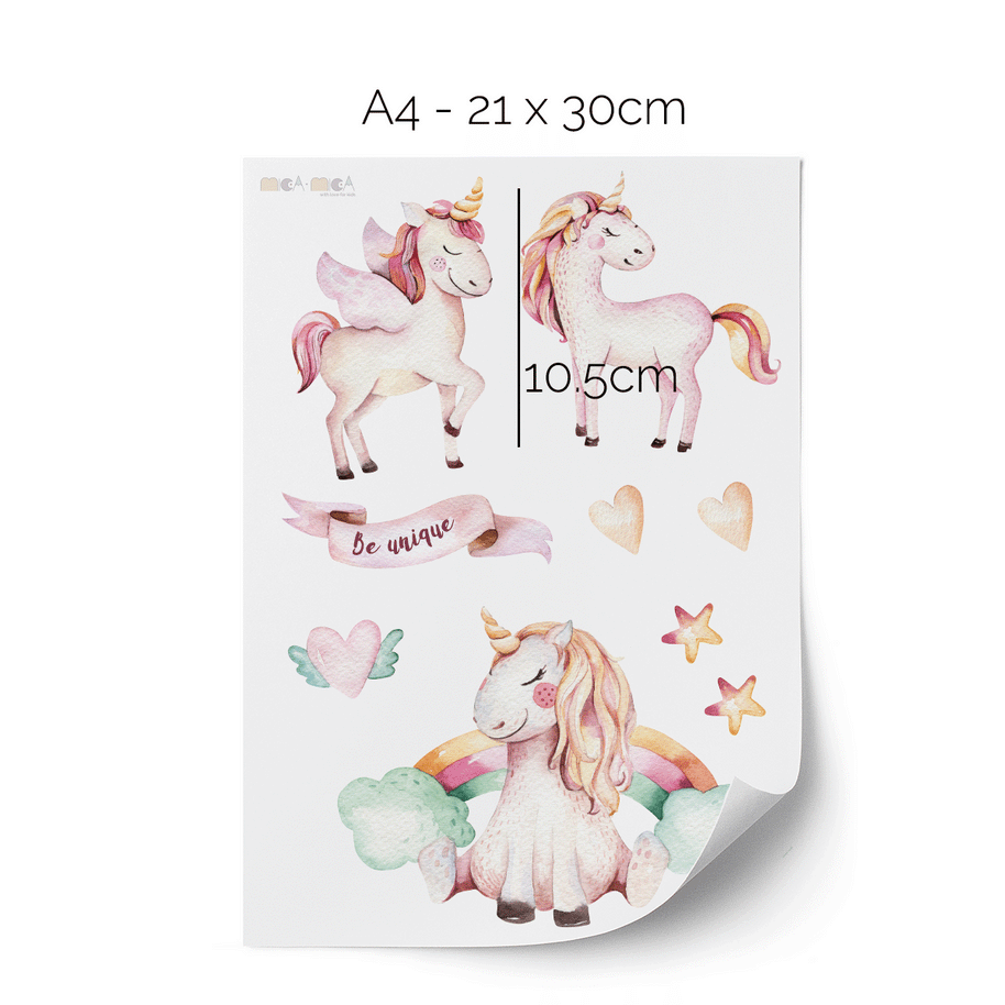 Rainbow wall stickers - Magical watercolour unicorns