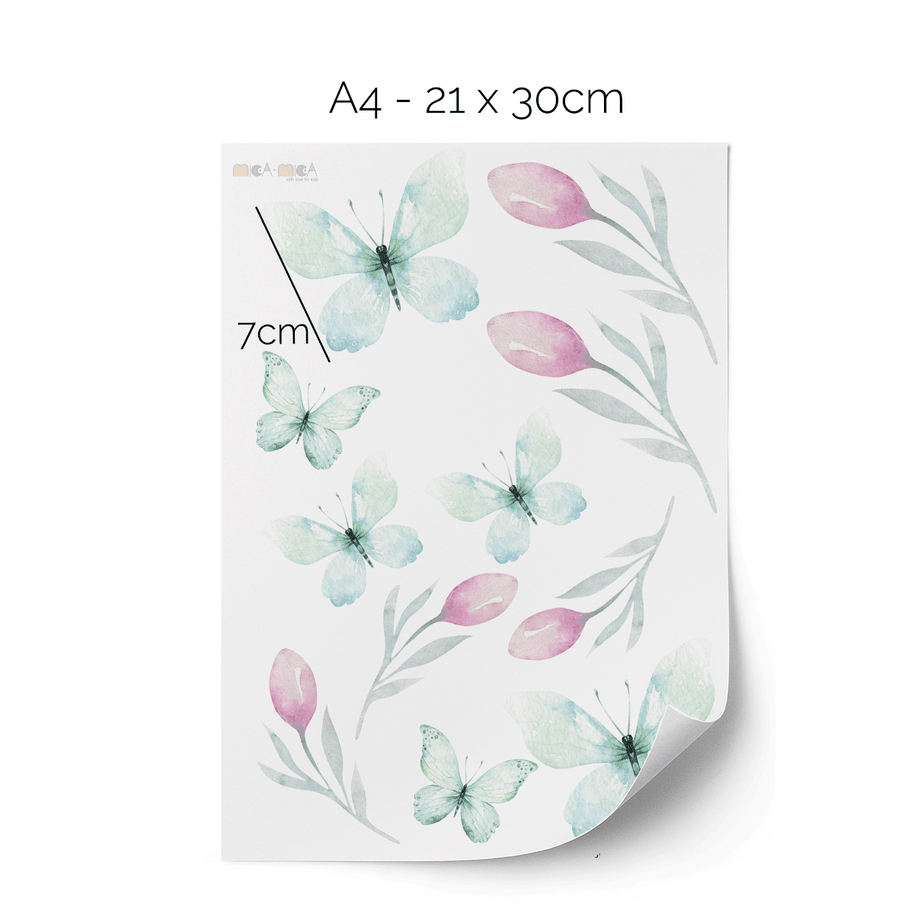 Butterfly wall stickers with spring flowers