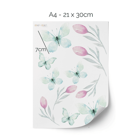 Wandtattoo Schmetterlinge mit Frühlingsblumen