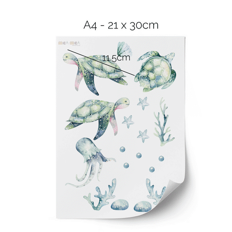 Under the sea wall stickers - Turtle world (mint)