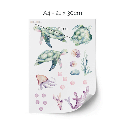 Under the sea wall stickers - Turtle world (lilac)