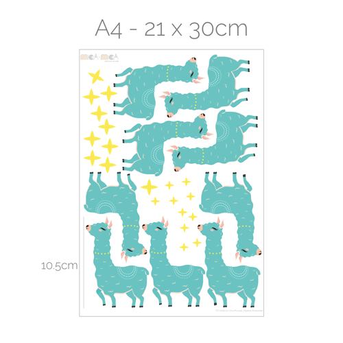 Colourful pop - Alpacas wall stickers (turquoise)