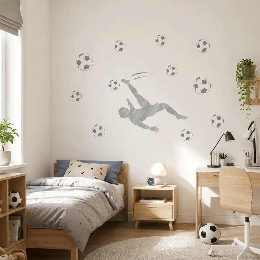 Wandtattoo Fußball – Fußballer Fallrückzieher (hellgrau)