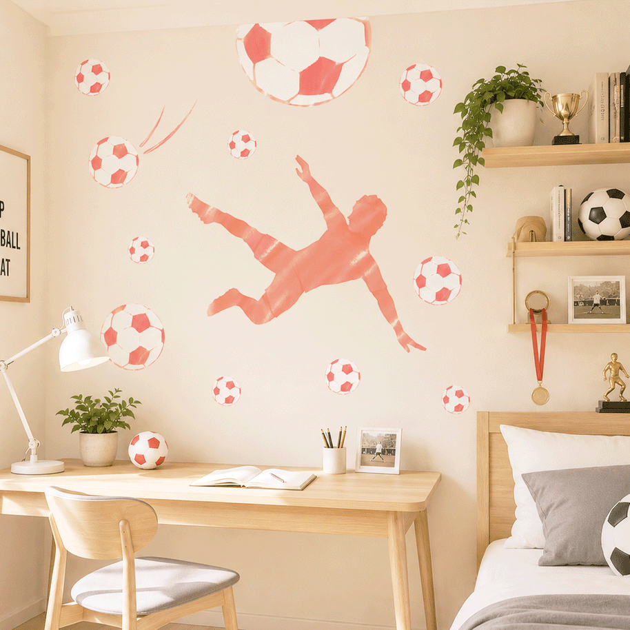 Football wall sticker - Scissor kick (red)