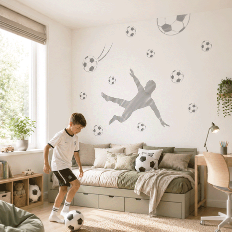 Wandtattoo Fußball – Fußballer Seitfallzieher (hellgrau)