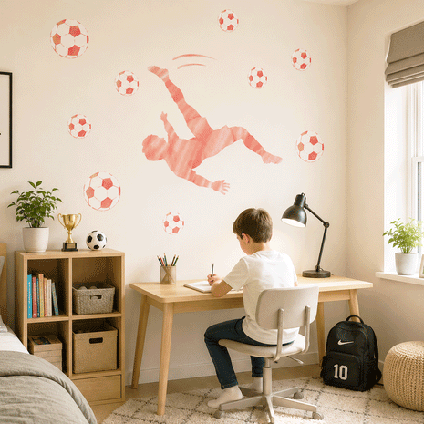 Wandtattoo Fußball – Fußballer Fallrückzieher (rot)