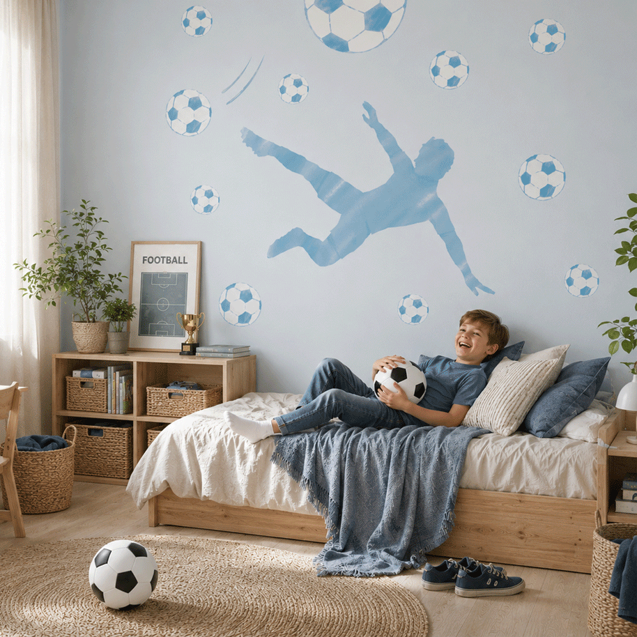 Football wall sticker - Scissor kick (blue)