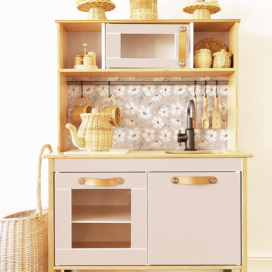 Klebefolie für IKEA DUKTIG Kinderküche - Frühlingsblumen (Helles Taupe)