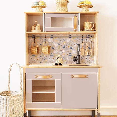 Klebefolie für IKEA DUKTIG Kinderküche - Wiesenblumen (Helles Taupe)