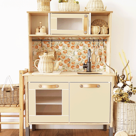 Klebefolie für IKEA DUKTIG Kinderküche - Orangen mit Bienen (Elfenbein)
