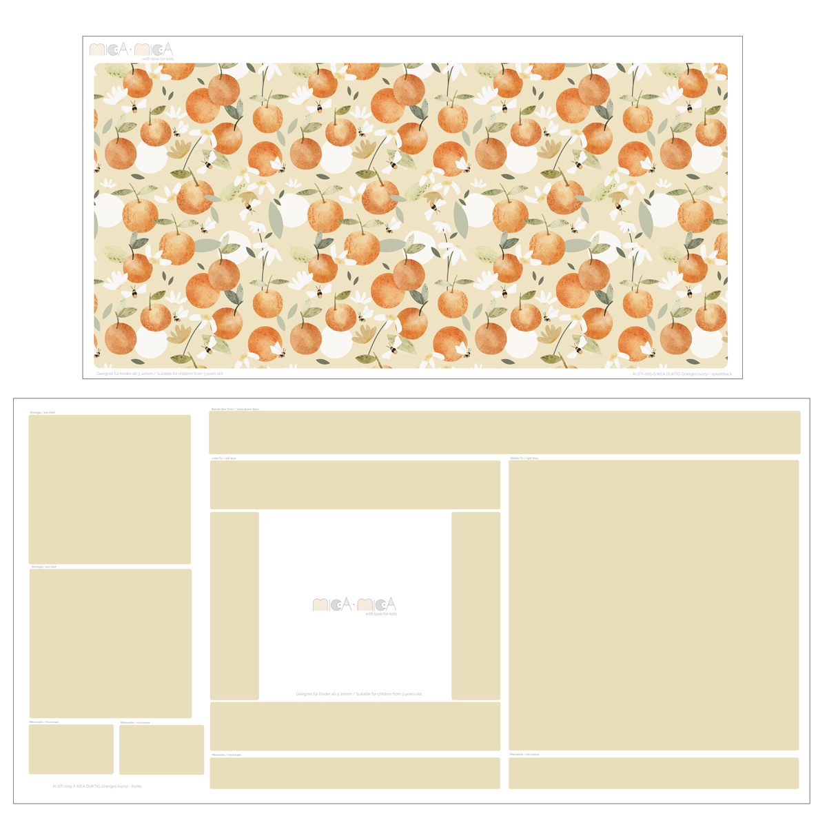 Sticker set for IKEA DUKTIG play kitchen - Oranges with bees (ivory)