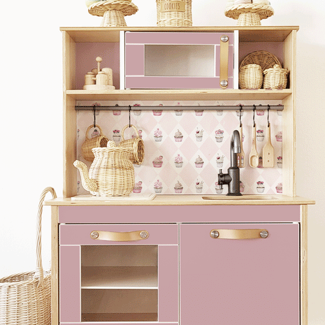 Klebefolie für IKEA DUKTIG Kinderküche - Entzückende Cupcakes (Rosenholz)