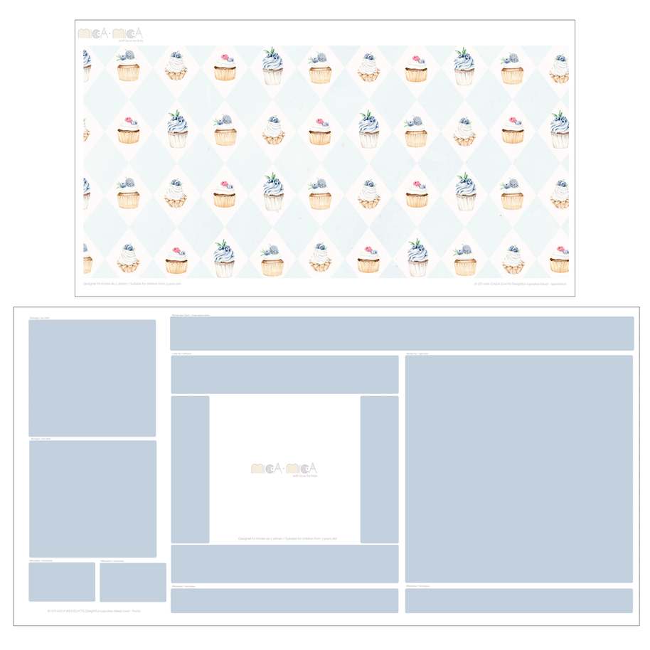 Sticker set for IKEA DUKTIG play kitchen - Delightful cupcakes (blue)