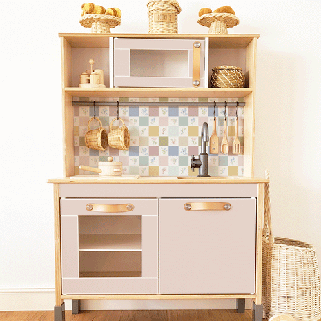 Klebefolie für IKEA DUKTIG Kinderküche - Pastell Karo- und Blumenfliesen (Rose)