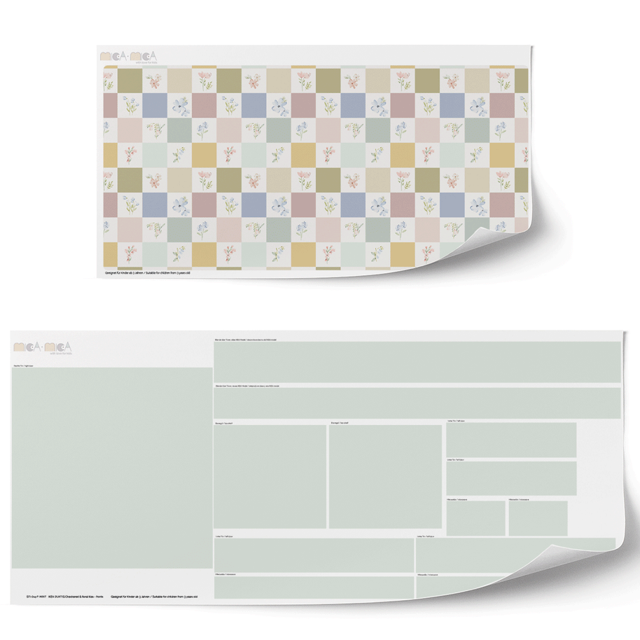 Klebefolie für IKEA DUKTIG Kinderküche - Pastell Karo- und Blumenfliesen (Helles Minze)