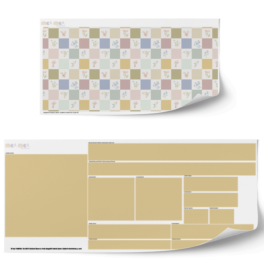 Klebefolie für IKEA DUKTIG Kinderküche - Pastell Karo- und Blumenfliesen (Senf)