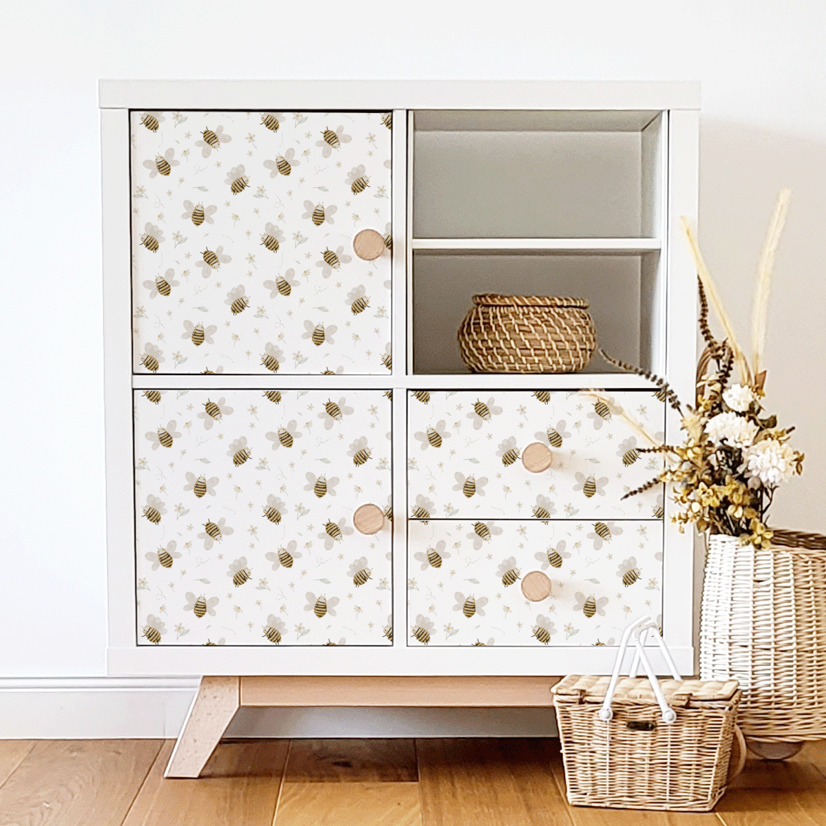 Möbelfolie für IKEA KALLAX - Honigbienen (weiß)