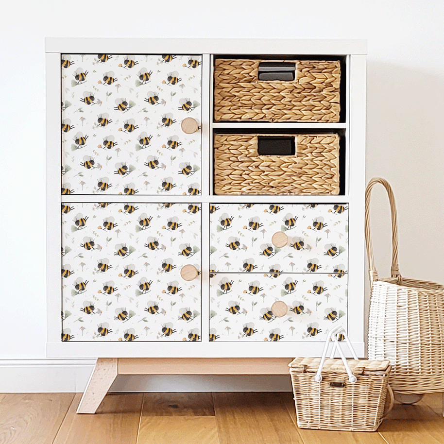 Möbelfolie für IKEA KALLAX - Bienen mit Gänseblumen