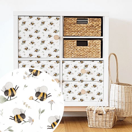 Möbelfolie für IKEA KALLAX - Bienen mit Gänseblumen