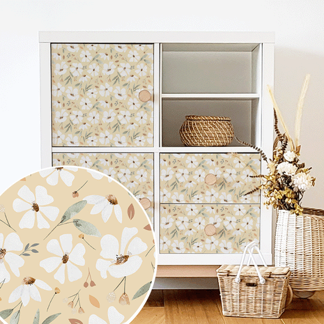 Möbelfolie für IKEA KALLAX – Frühlingsblumen (creme)