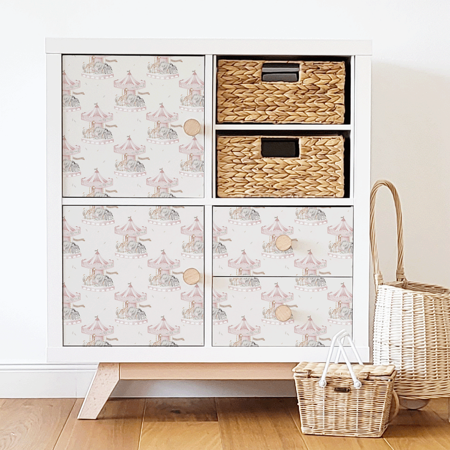 Möbelfolie für IKEA KALLAX - Tierkarussell (rosa)