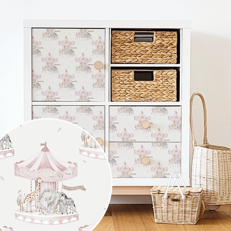 Möbelfolie für IKEA KALLAX - Tierkarussell (rosa)