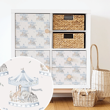Möbelfolie für IKEA KALLAX - Tierkarussell (blau)