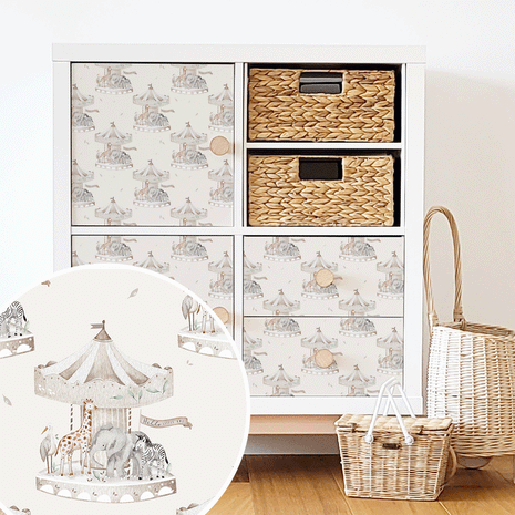 Möbelfolie für IKEA KALLAX - Tierkarussell (mokka)