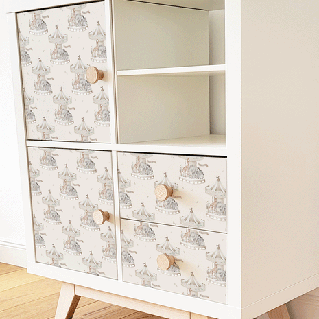 Möbelfolie für IKEA KALLAX - Tierkarussell (mokka)