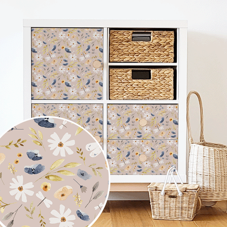 Möbelfolie für IKEA KALLAX - Wiesenblumen (helles taupe)