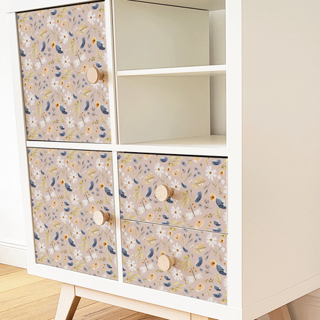 Möbelfolie für IKEA KALLAX - Wiesenblumen (helles taupe)
