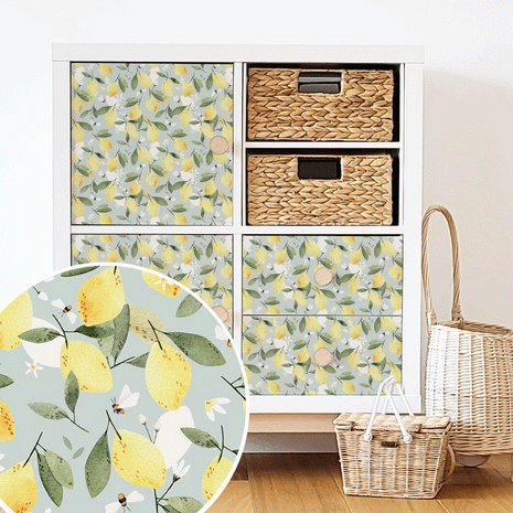 Möbelfolie für IKEA KALLAX - Zitronen mit Bienen (minze)