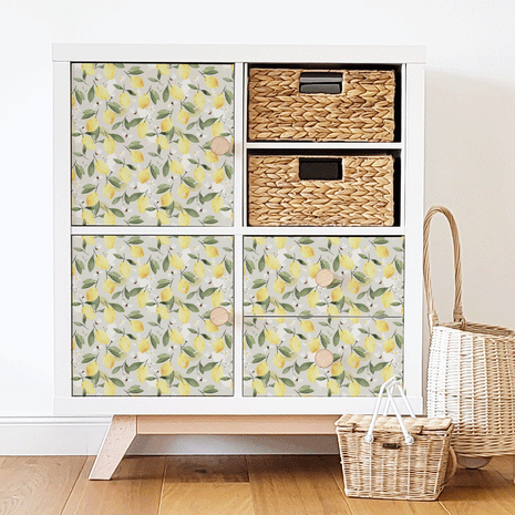Möbelfolie für IKEA KALLAX - Zitronen mit Bienen (ecru)
