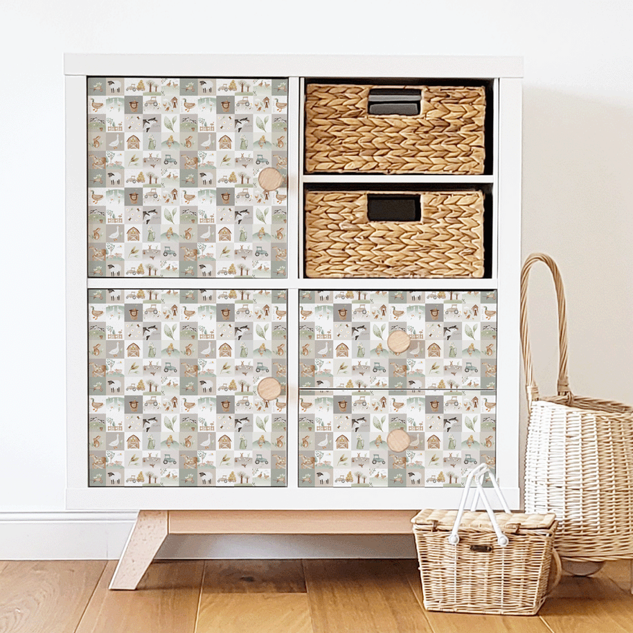 Möbelfolie für IKEA KALLAX - Fröhlicher Bauernhof (naturtöne)
