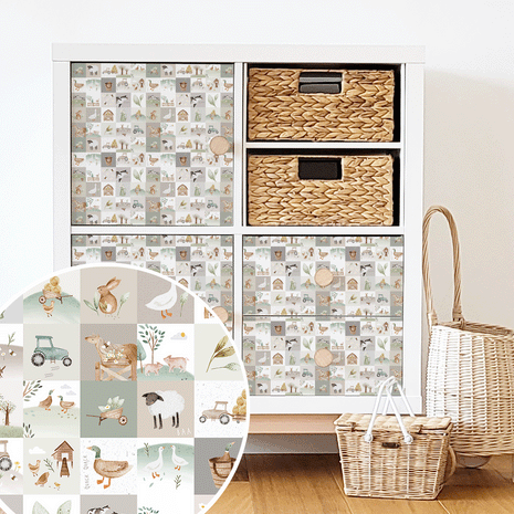 Möbelfolie für IKEA KALLAX - Fröhlicher Bauernhof (naturtöne)