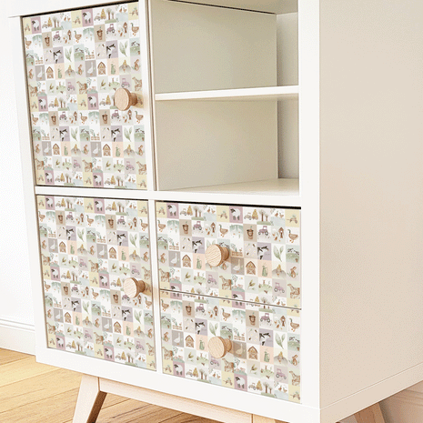 Möbelfolie für IKEA KALLAX - Fröhlicher Bauernhof (pastell)