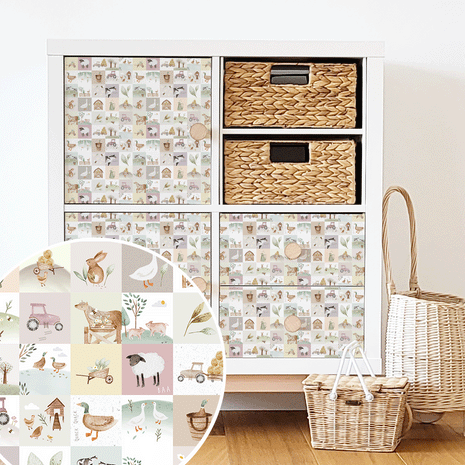 Möbelfolie für IKEA KALLAX - Fröhlicher Bauernhof (pastell)