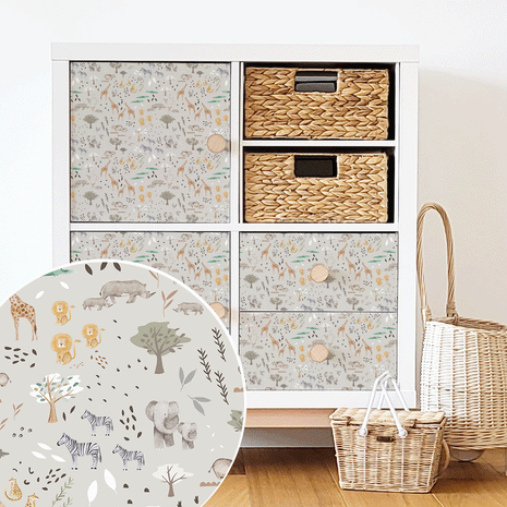 Möbelfolie für IKEA KALLAX - Dschungeltiere (ecru)
