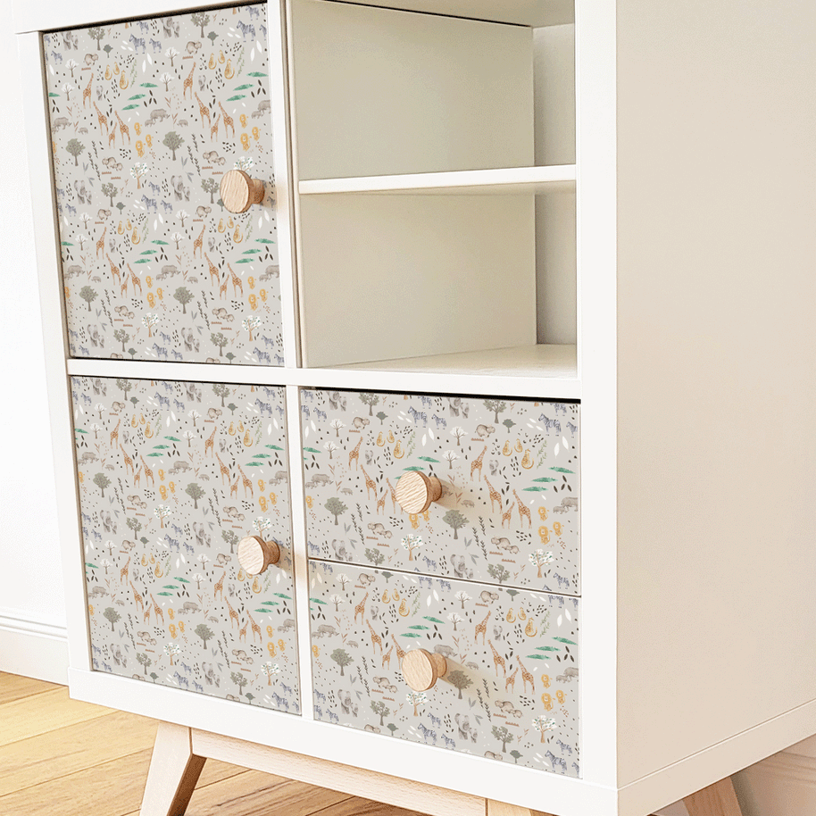 Möbelfolie für IKEA KALLAX - Dschungeltiere (ecru)